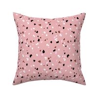 Terrazzo and leopard wild spots minimalist abstract boho design nursery marble texture in rust black and white on dust pink