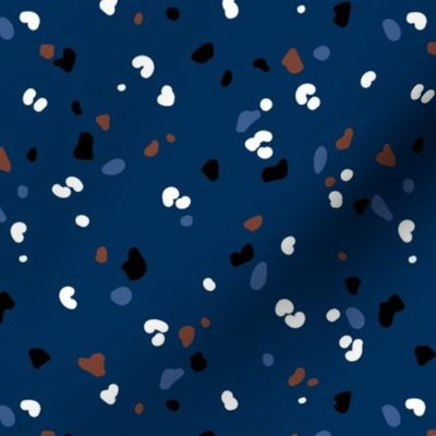 Terrazzo and leopard wild spots minimalist abstract boho design nursery marble texture in rust brown blue navy