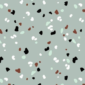 Terrazzo and leopard wild spots minimalist abstract boho design nursery marble texture in mist green stone red white and black