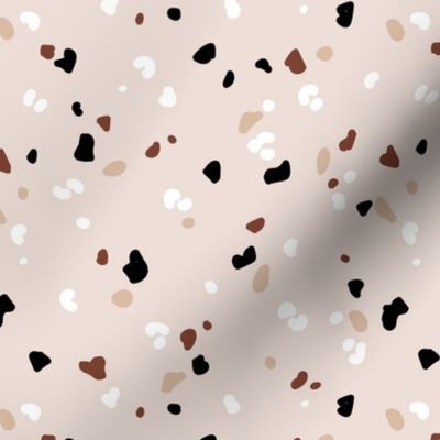 Terrazzo and leopard wild spots minimalist abstract boho design nursery marble texture in stone red black and white sand beige
