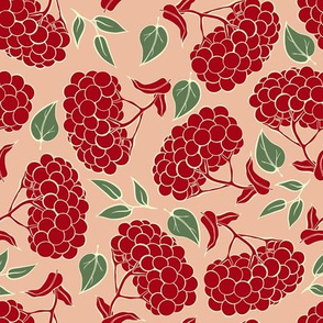 Red Berries and Green Leaves Seamless Pattern Vector