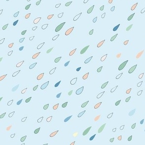 316 - Summer Rain: Down by the River - with multicolor drops in teal, blush, apricot, blue and green  in diagonal set - for nursery wallpaper, curtains, cot sheets, bathroom wallpaper, water projects 