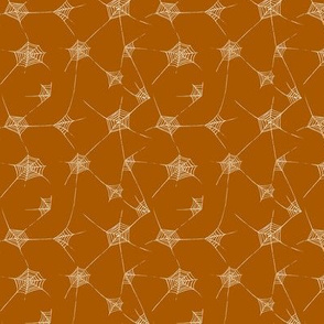 small // Halloween Fabric Spiderwebs on Dark Burnt Orange
