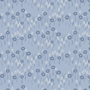 Lois Floral: Slate Blue & Cream Meadow Flowers, Cottage Small Print