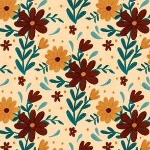Fall Florals in Red and Gold // Autumn Fabric // 4x4
