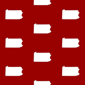 Pennsylvania silhouette,  6" square, white on football crimson red