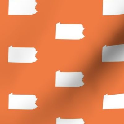 Pennsylvania silhouette,  3" square, white on orange