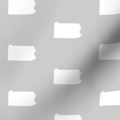 Pennsylvania silhouette,  3" square, white on silver grey