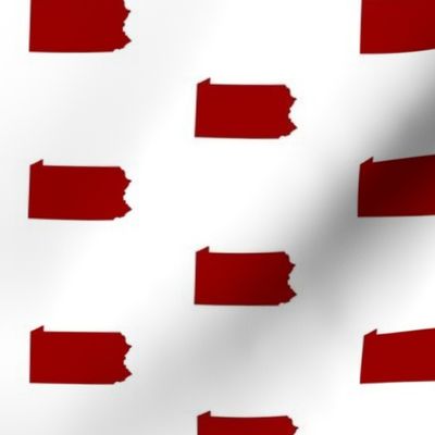 Pennsylvania silhouette,  3" square, football crimson red on white