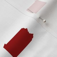 Pennsylvania silhouette,  3" square, football crimson red on white