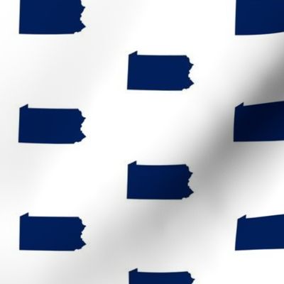 Pennsylvania silhouette,  3" square, football navy blue on white