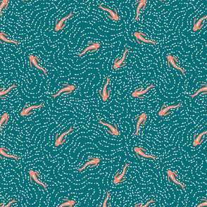 Common Carp- Salmon Coral on Teal- Regular Scale