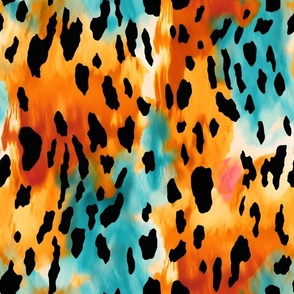 Big Wild Animal Abstract Turquoise Orange Black Spots