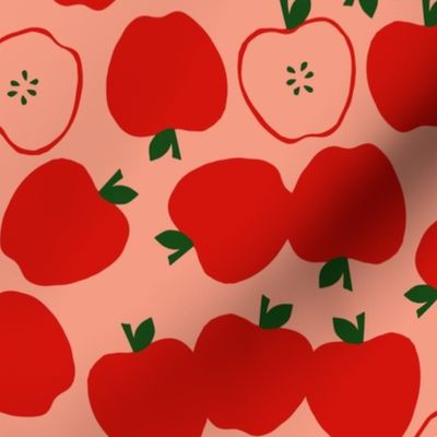 Scattered Apples in Red and Green on Coral