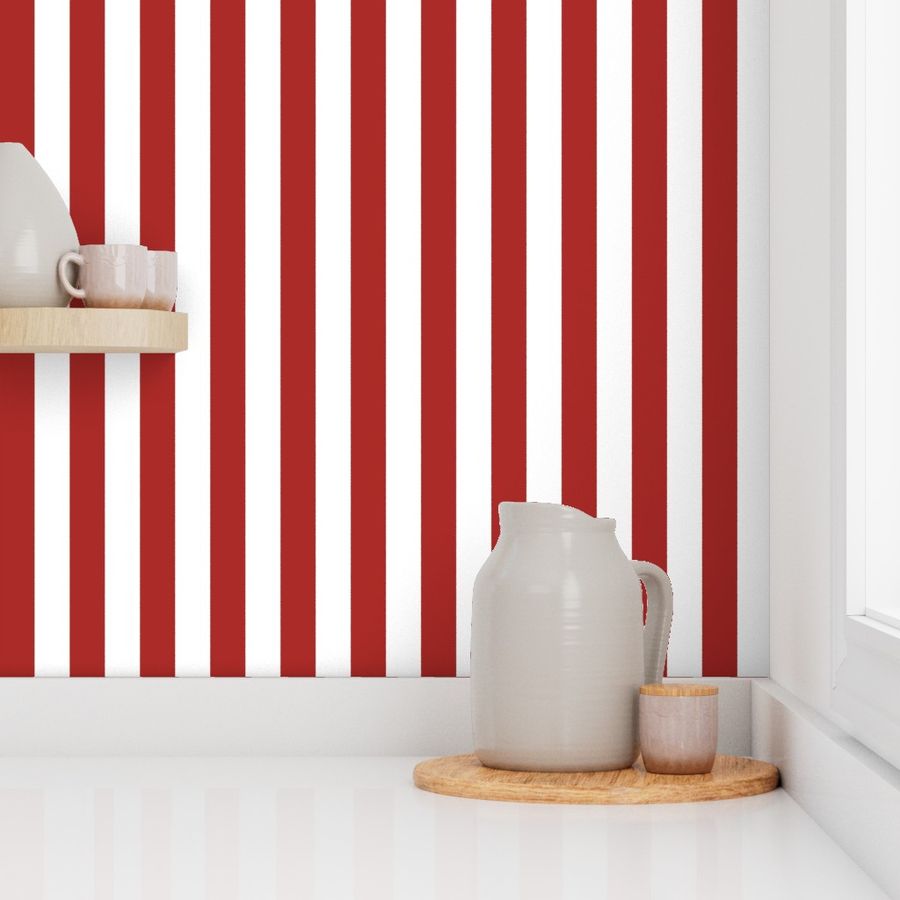 Vertical Awning Stripe Pattern - Ladybird Red and White