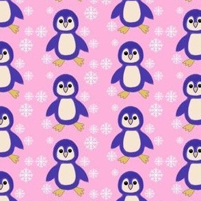 Penguins indigo on pink