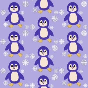 Fuzzy baby penguins indigo on lilac