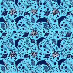 Ocean Creatures Pattern - Blue