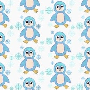 Snowy penguin aqua on white