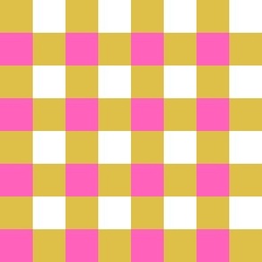 Pink Yellow Gingham Fabric, Wallpaper and Home Decor | Spoonflower