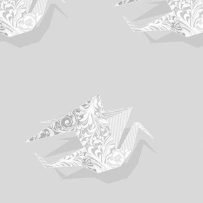 Origami Cranes - Ornate White on Grey