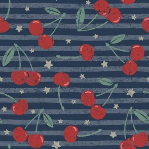Distressed Cherries & Stars on Stripes: Muted Red and Blue