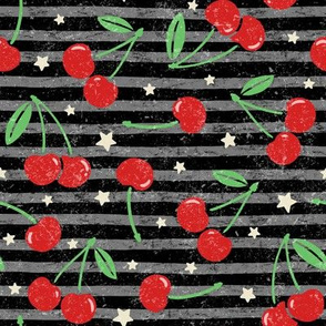 Distressed Cherries & Stars on Stripes: Bright Red and Black