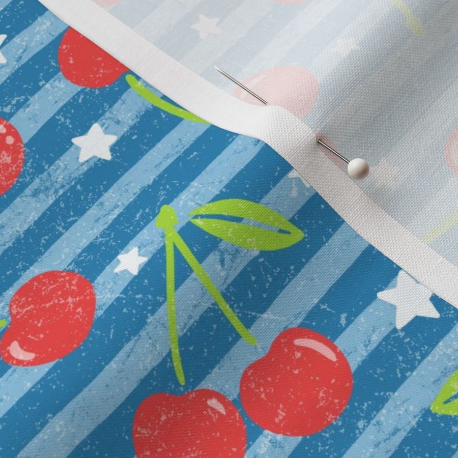 Distressed Cherries & Stars on Stripes: Bright Blue & Red