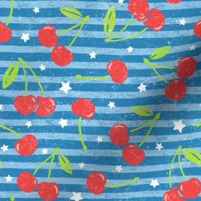 Distressed Cherries & Stars on Stripes: Bright Blue & Red