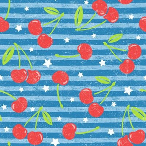 Distressed Cherries & Stars on Stripes: Bright Blue & Red