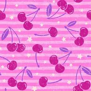 Distressed Cherries & Stars on Stripes: Bubblegum Pink & Purple