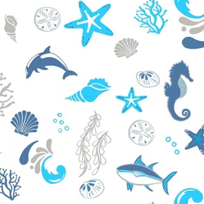 Ocean, CoastL, Beach, Blue, Aqua, Sea Life, beach, tropical, coastal,  shells, fish, seahorse, coral, boys, ocean, dolphin, JG Anchor Designs, #coastal #beach #ocean #sea #shells