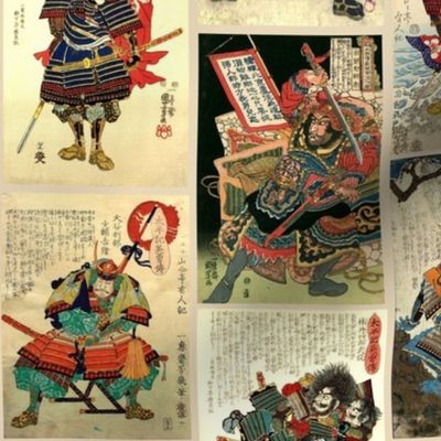 Japanese Samurai Warriors antique woodblock prints