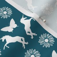 Unicorns and Daisies - Bright Blue