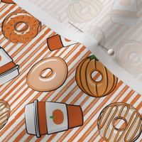 (small scale) Coffee and Fall Donuts - PSL pumpkin fall donuts toss - orange stripes - C21