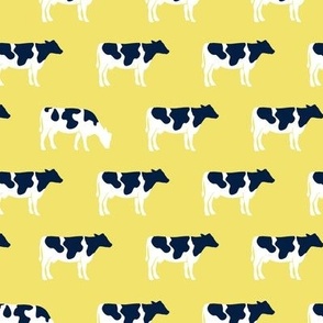 cows (navy on yellow) - farm fabric C21