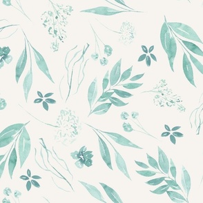 large scale watercolor eucalyptus in turquoise green for bed linen and wallpaper