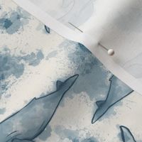 Whale Watching watercolour - blue Mini Small