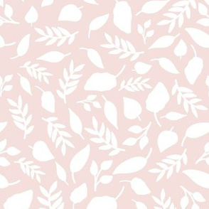 Medium Fall leaves in white on soft pastel pink for spring girls bows, dresses and accessories. 