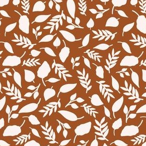 Fall leaves in white on cinnamon brown for fall girls bows, dresses and accessories. 