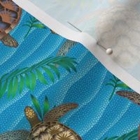 Sea turtle and palm leaves