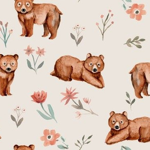 flowers and bears- beige