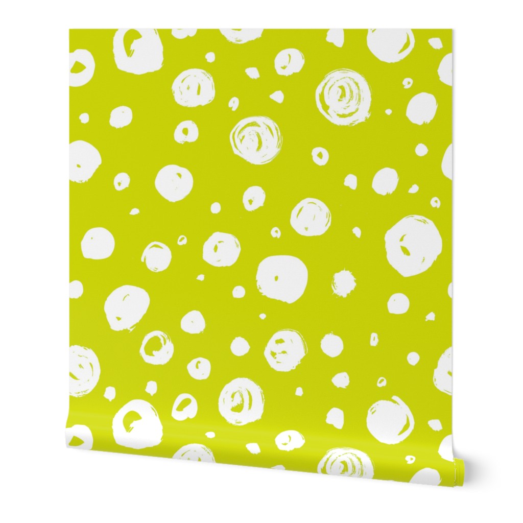 Paint Drops Polka Dots // White on Chartreuse 