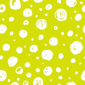 Paint Drops Polka Dots // White on Chartreuse 