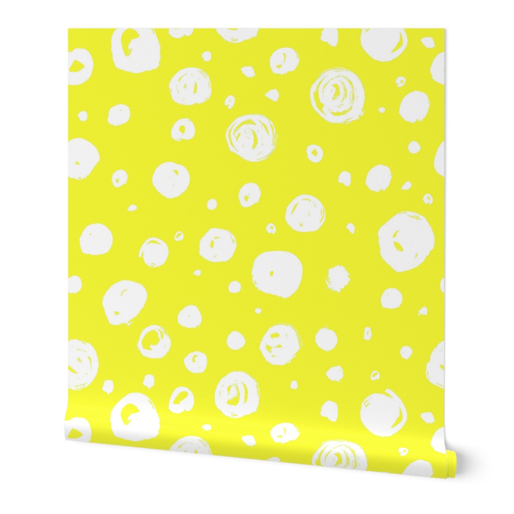 Paint Drops Polka Dots // White on Yellow