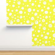 Paint Drops Polka Dots // White on Yellow