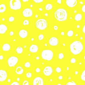 Paint Drops Polka Dots // White on Yellow