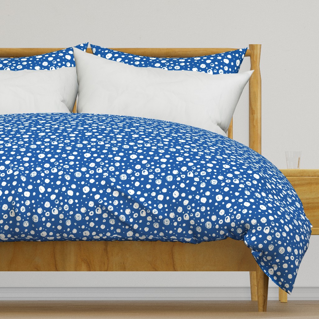 Paint Drops Polka Dots // White on Classic Blue