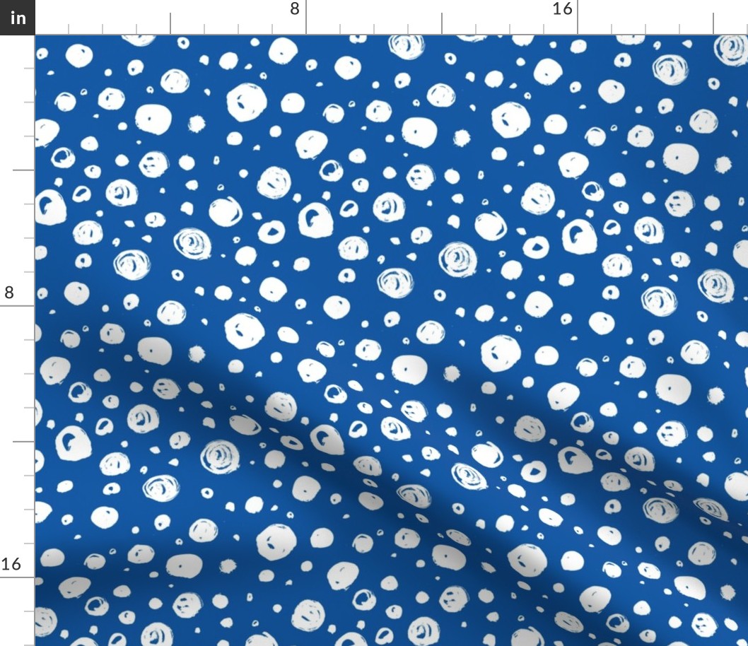 Paint Drops Polka Dots // White on Classic Blue