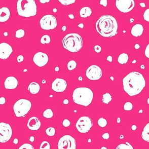 Paint Drops Polka Dots // White on Hot Pink